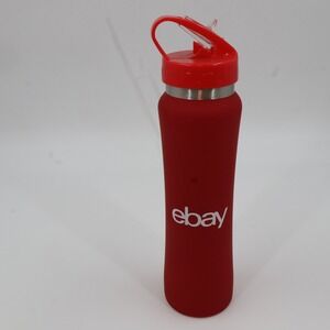 eBay Water Bottle Unisex 25oz Red Soft Touch Matte Flip Top Straw EST 1995 Logo